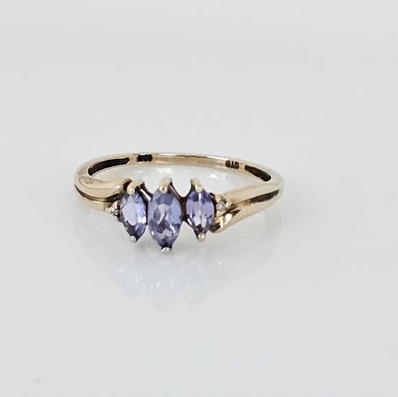 Solid 10K Gold Marquise Cut Genuine Tanzanite & Diamond Ring Size 7 - Picture 17 of 17